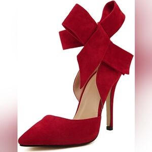 Red ankle bow stiletto heel